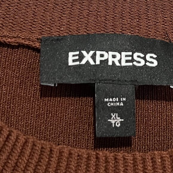 Express Chocolate Brown Sweater Dress Size XL Puff Sleeve Modest Office - Picture 4 of 6